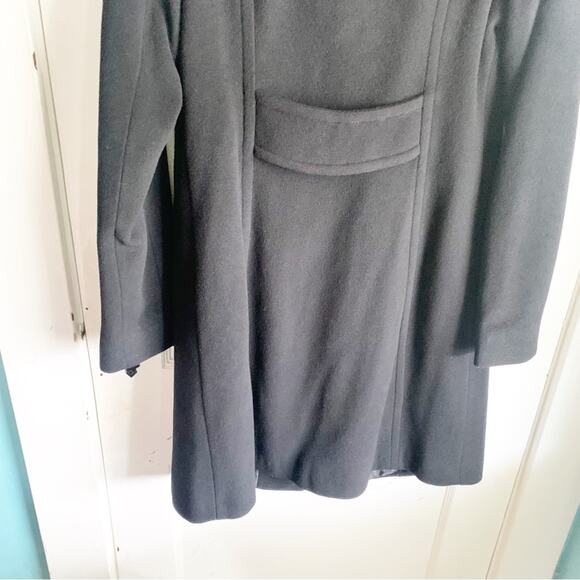 Anne Klein Wool Cashmere Blend Midi Length Pea Coat Large Rounded Neckline Black - Picture 14 of 14
